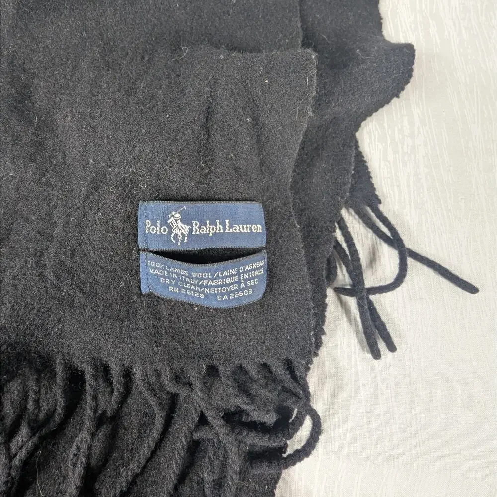 Polo Ralph Lauren Lambs Wool Scarf Black Yellow Pony 50inch